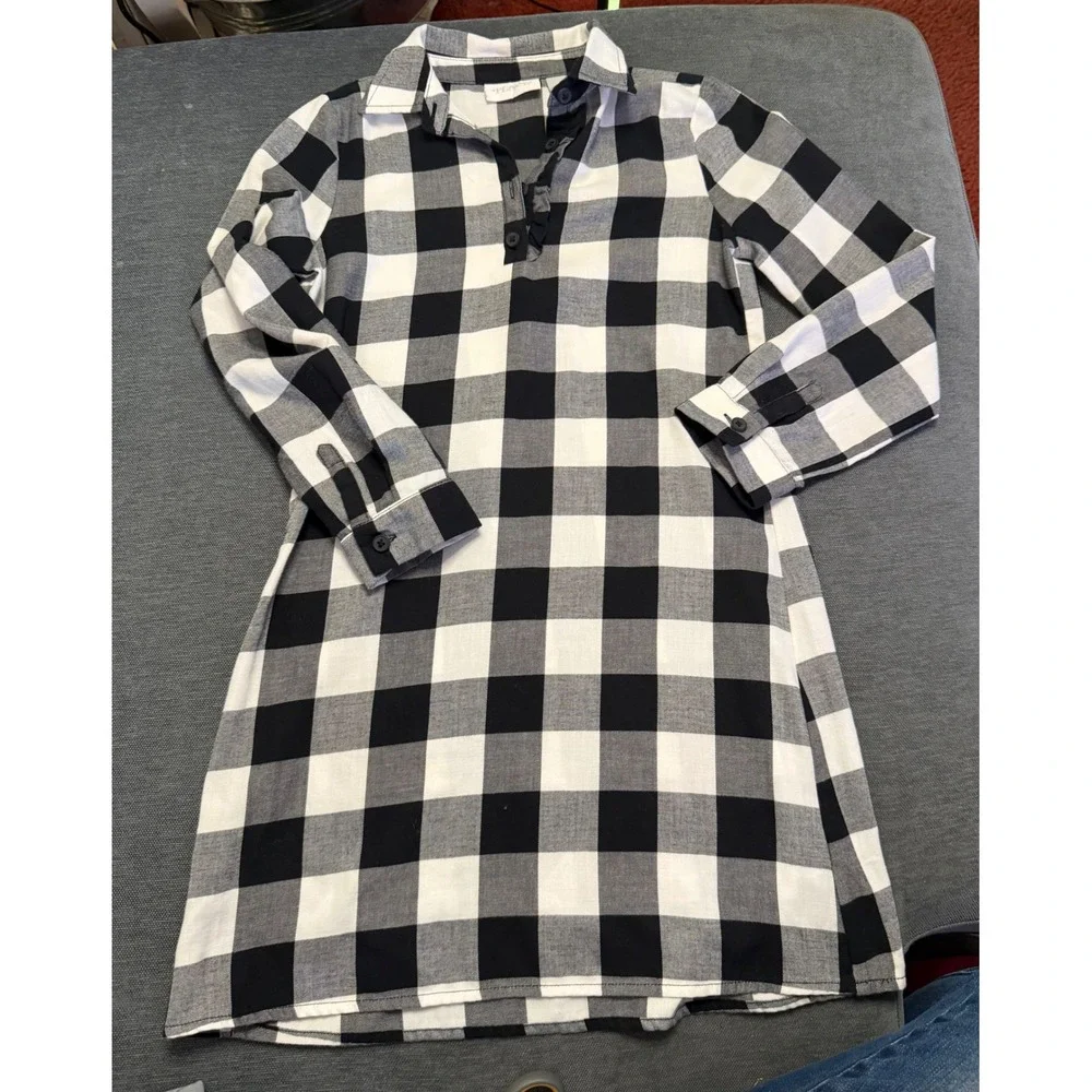 The Childrens‎ Place Girls Buffalo Plaid Shirt Dress Black White Check Size 7/8